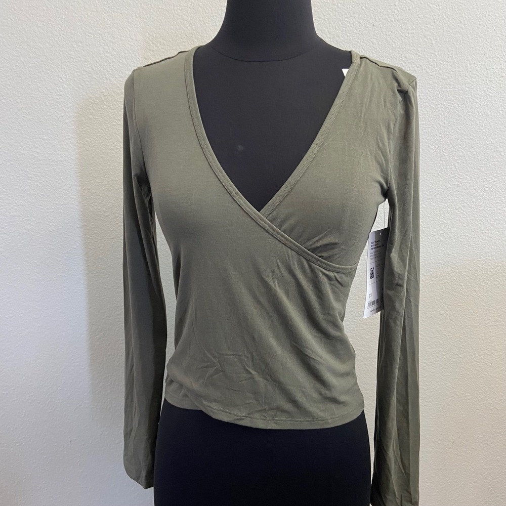 Athleta XL Fast Track With Ease Olive Green Rib Reversible Top Long‎ Sleeve New